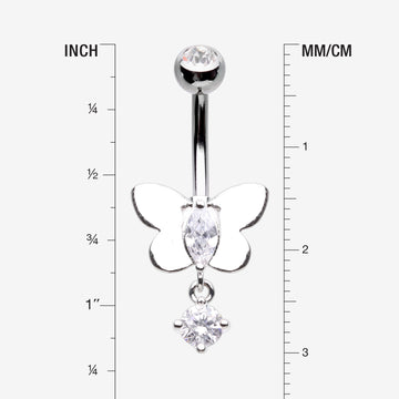 Detail View 1 of Adorable Butterfly Sparkle Dangle Belly Button Ring-Clear Gem